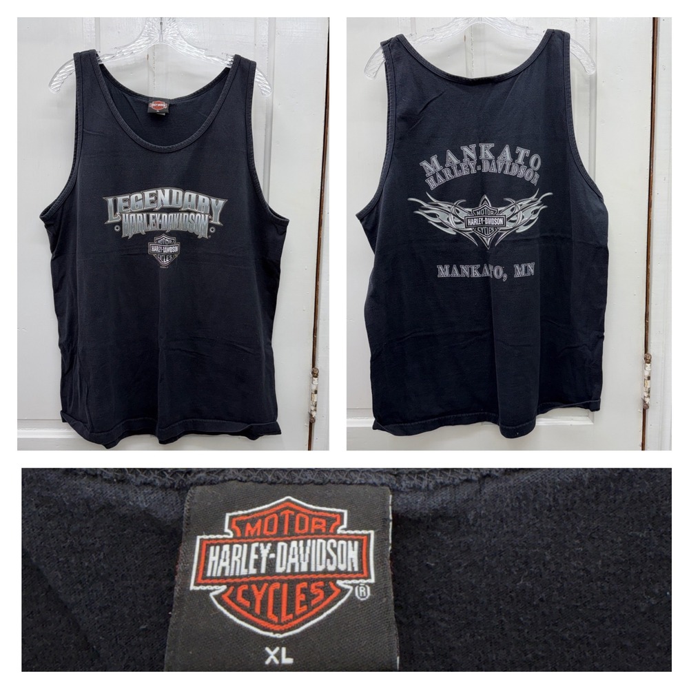 Harley Davidson Motorcycles Black Sleeveless Shirt Tank Top Men's XL Mankato MN